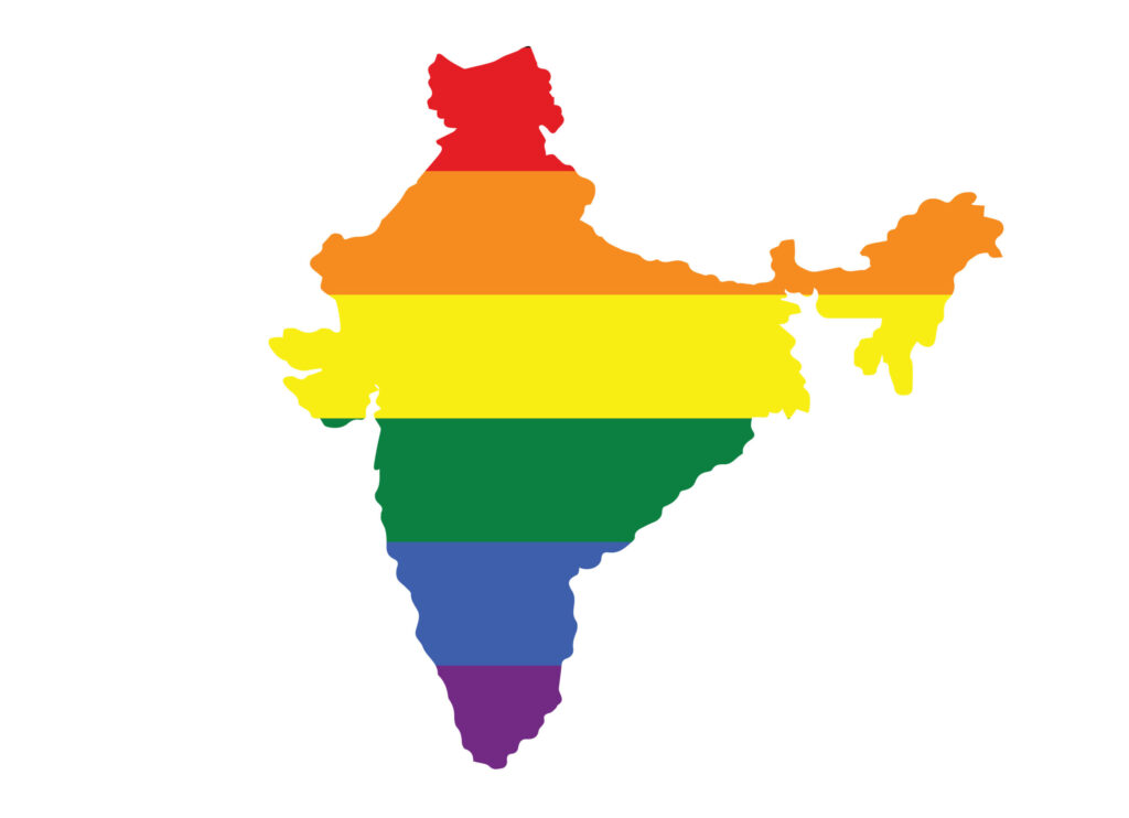 Map of India filled in with the rainbow flag