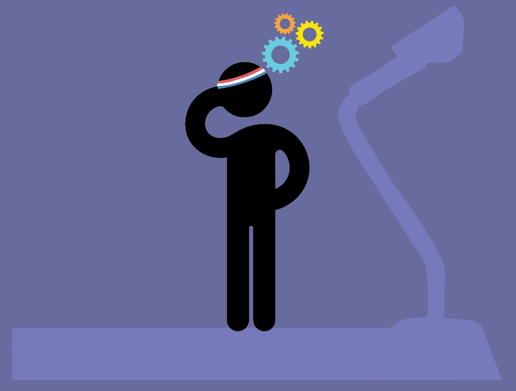 Conceptual illustration of a person thinking on a treadmill. Illustration credit: Kaitlyn Beukema