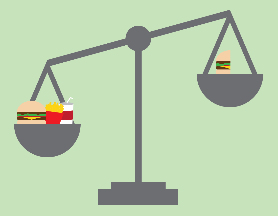 Conceptual illustration of food leftovers on a scale. Illustration credit: Kaitlyn Beukema