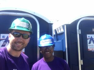 MBA student Tim Carter and undergrad business student Ka’Marr Coleman-Byrd team up in Puerto Rico. Image courtesy: Wolverine Disaster Relief