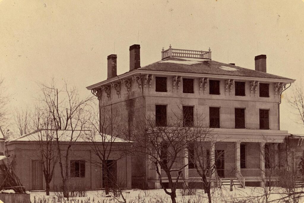 The back of the President’s House in the 1870s or '80s, with sheds visible at left.