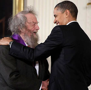 Donald Hall with Barack Obama. (Image: Associated Press.)