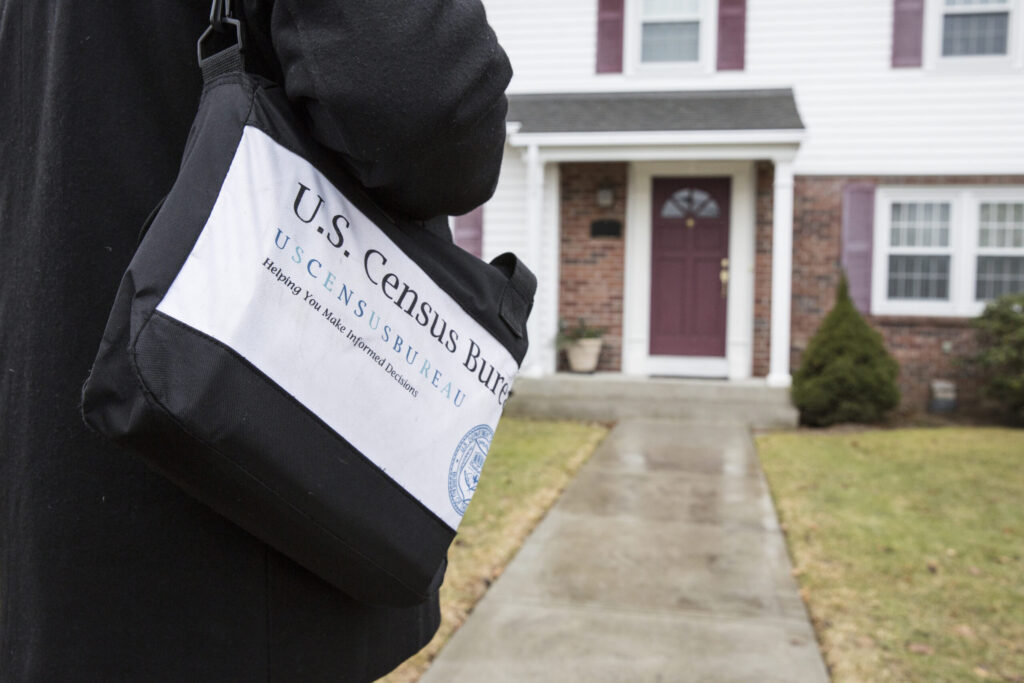 A simulated Non Response Follow-Up interview in Providence, R.I., February 2018. The Census Bureau's data are protected by Title 13 of the United States Code. All data-collection images are simulated. Photo: U.S. Census