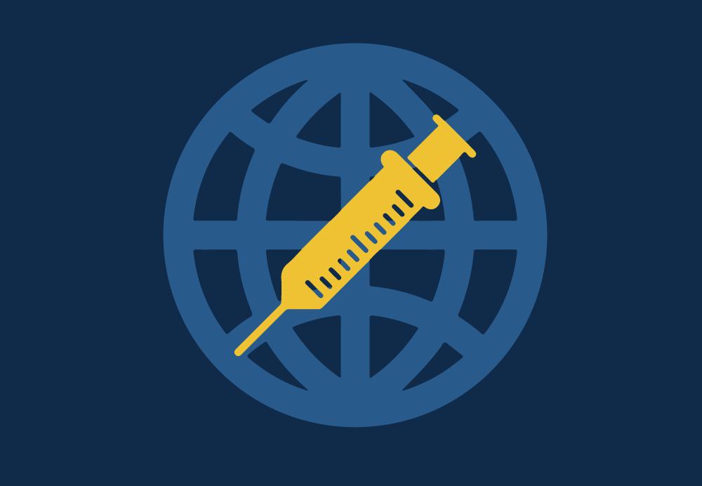 Icons of a globe and vaccine needle.
