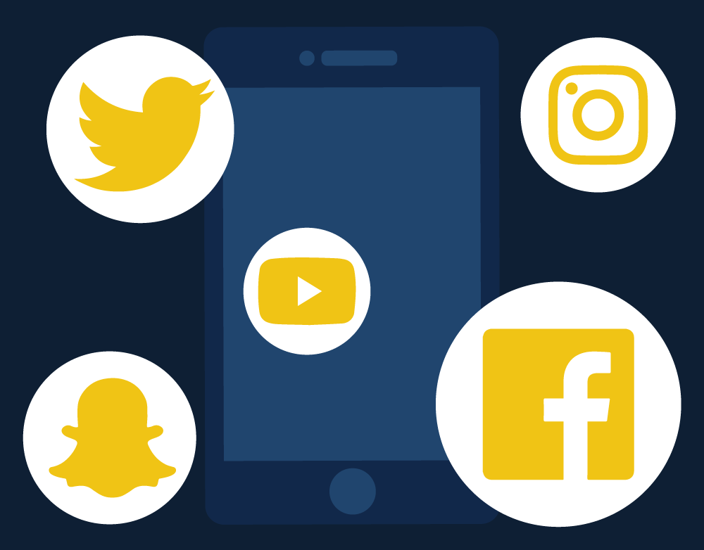 Illustration of phone with social media logos. Illustration credit: Katie Beukema
