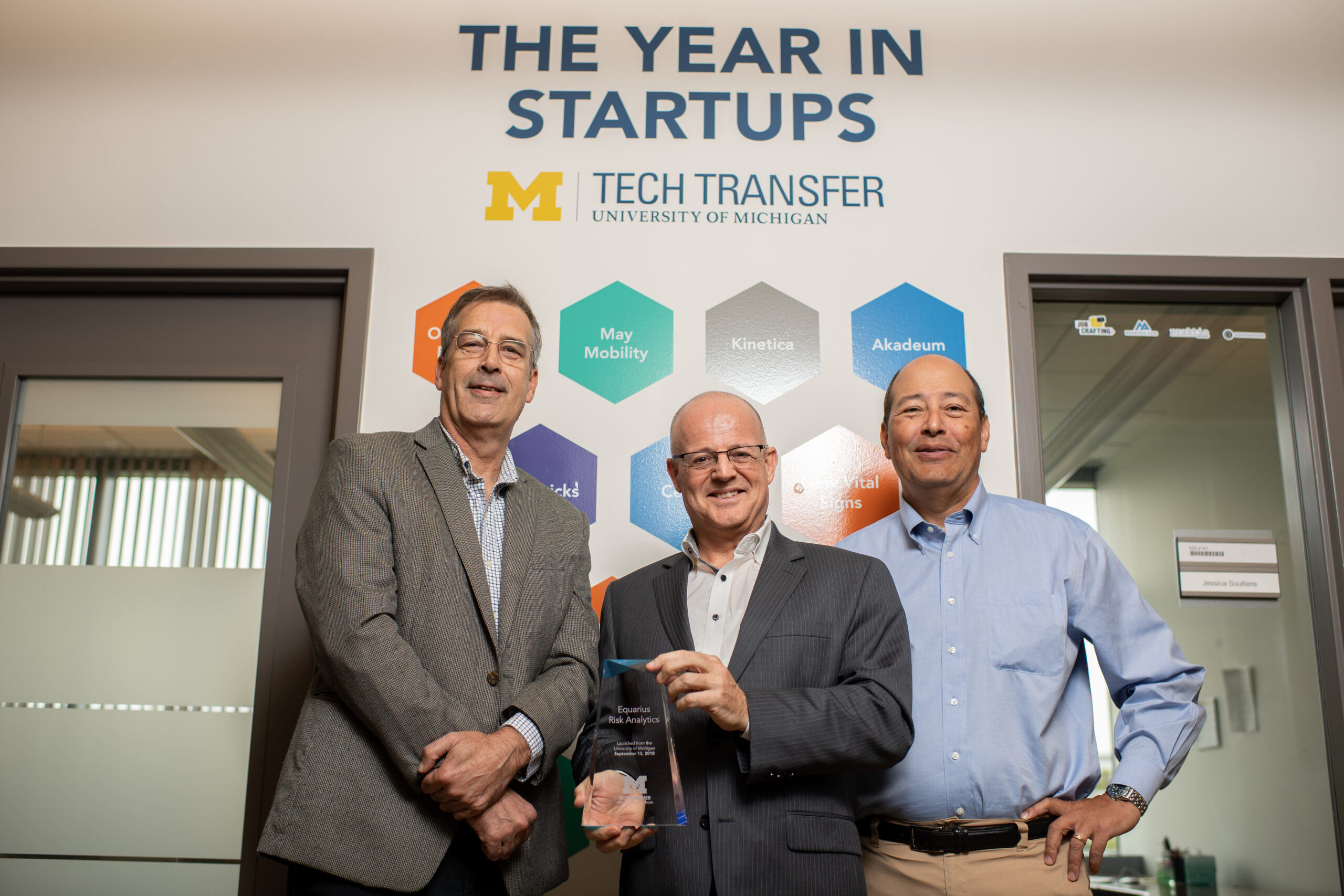 (From left) Greg Peterson of LimnoTech, Peter Adriaens, U-M business and engineering professor, and Tad Slawecki of LimnoTech. Image courtesy: Tech Transfer