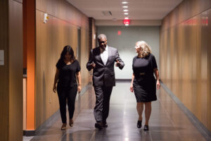 Dr. Denis Mukwege with Janice Miller before the screening of the documentary When Elephants Fight. Image credit: U-M School of Nursing
