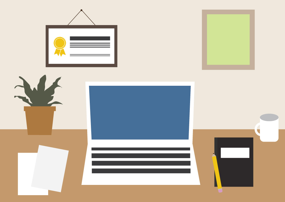 Illustration of an office workspace. Illustration credit: Kaitlyn Beukema