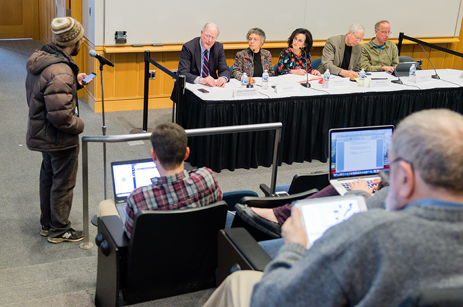 Photo of Jared Eno addressing the faculty panel