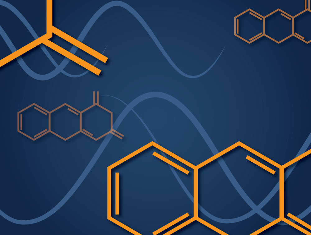 Concept illustration of flavin molecules and light waves. Illustration credit: Kaitlyn Beukema