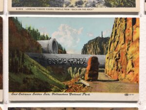 David Opdyke, This Land, wall mural of vintage postcards.