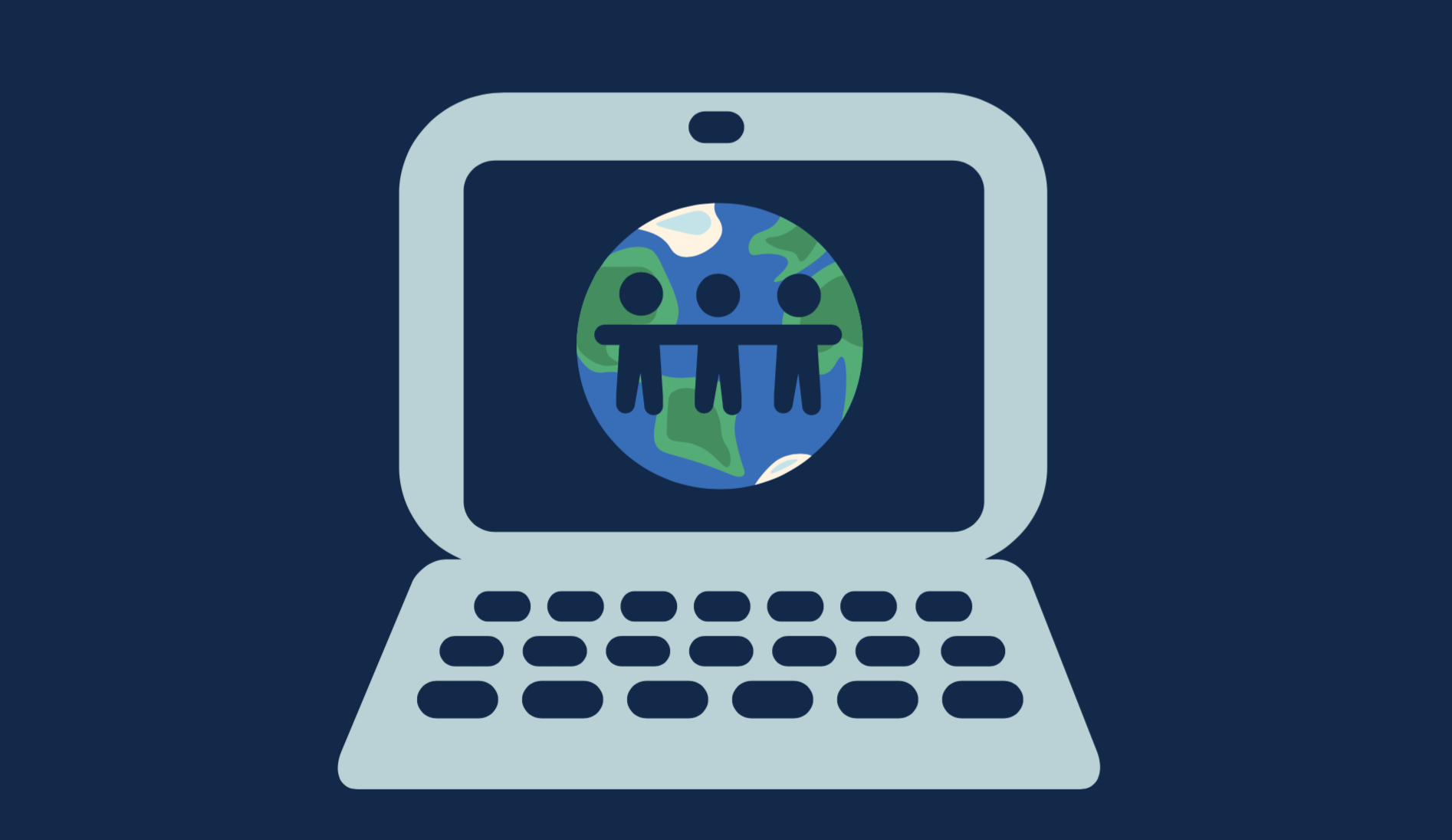 Icon of a laptop with the world and people on the screen