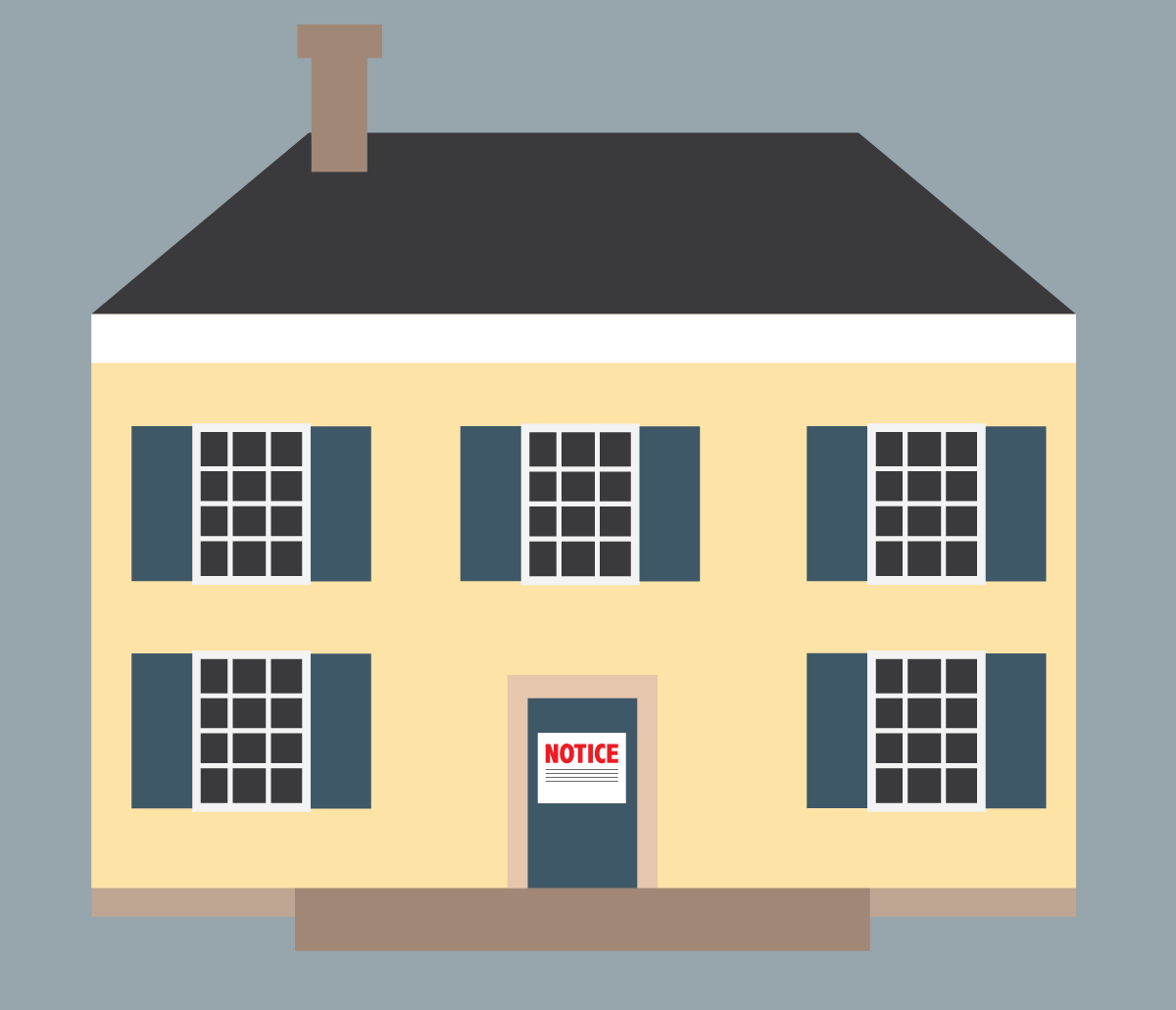 Illustration of an eviction notice on a house. Illustration credit: Kaitlyn Beukema