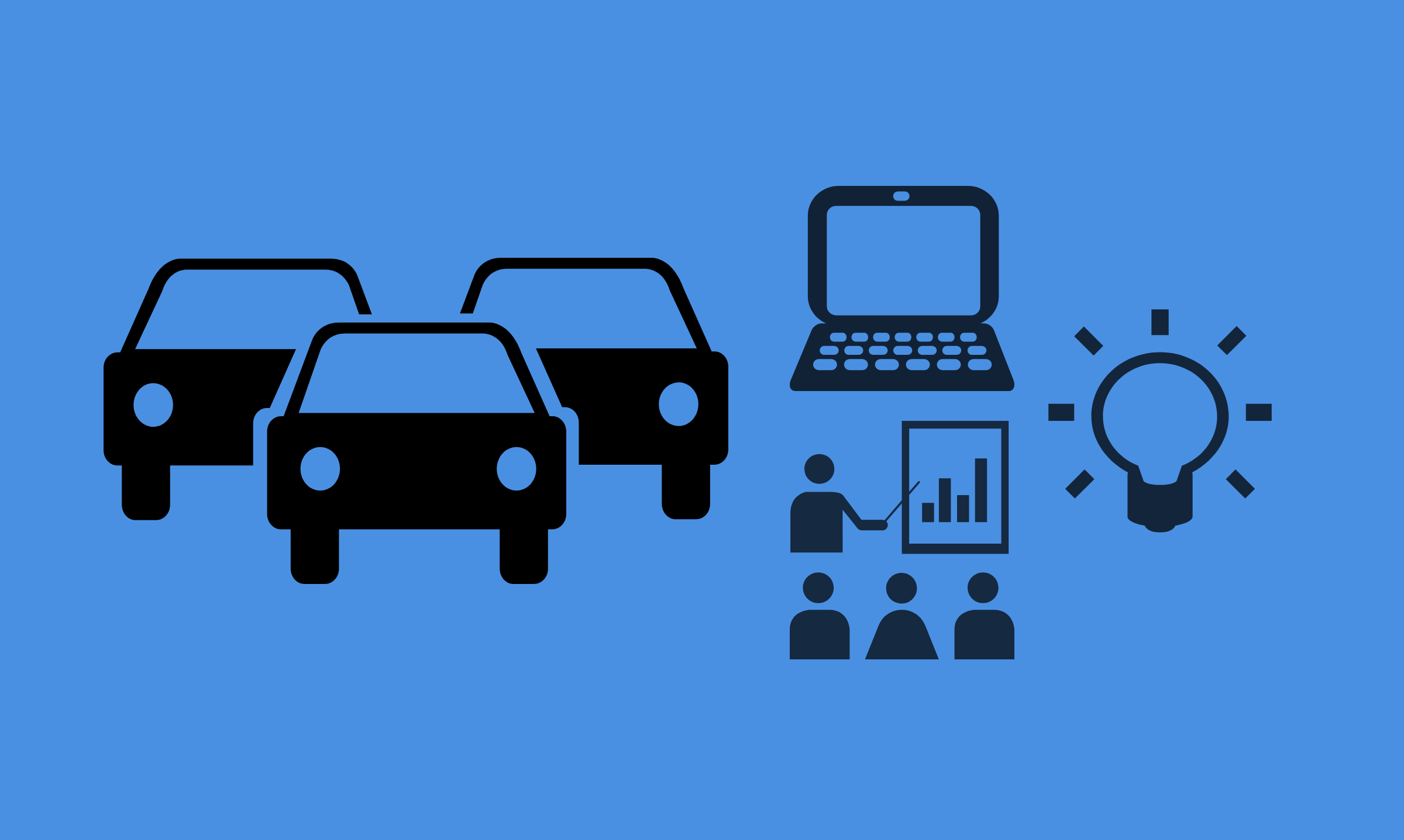 Icons of cars, laptops, teaching, and an idea lightbulb.