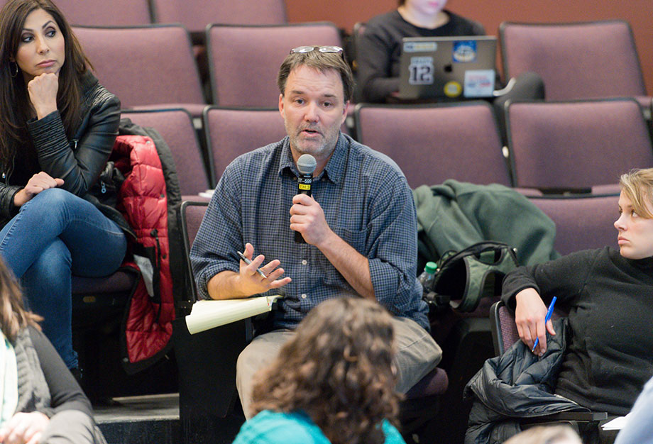 Photo Matthew Lassiter speaking at Wednesday's town hall