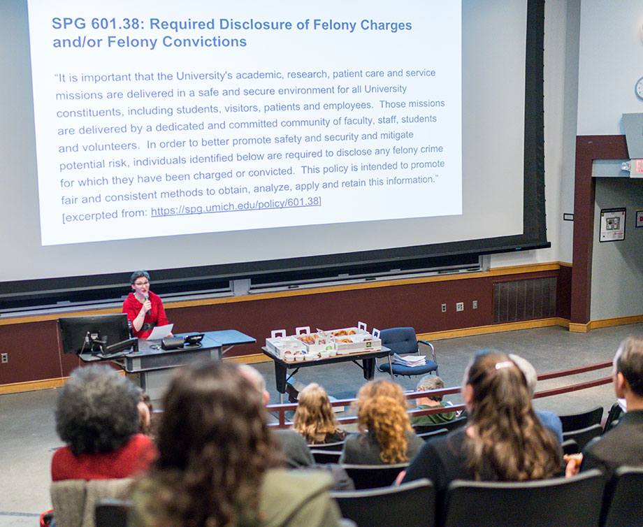 Photo of Ashley Lucas moderating Wednesday's town hall