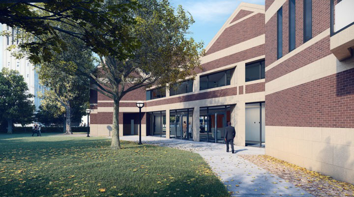 Artist drawing of Alumni Center's new southeast vestibule