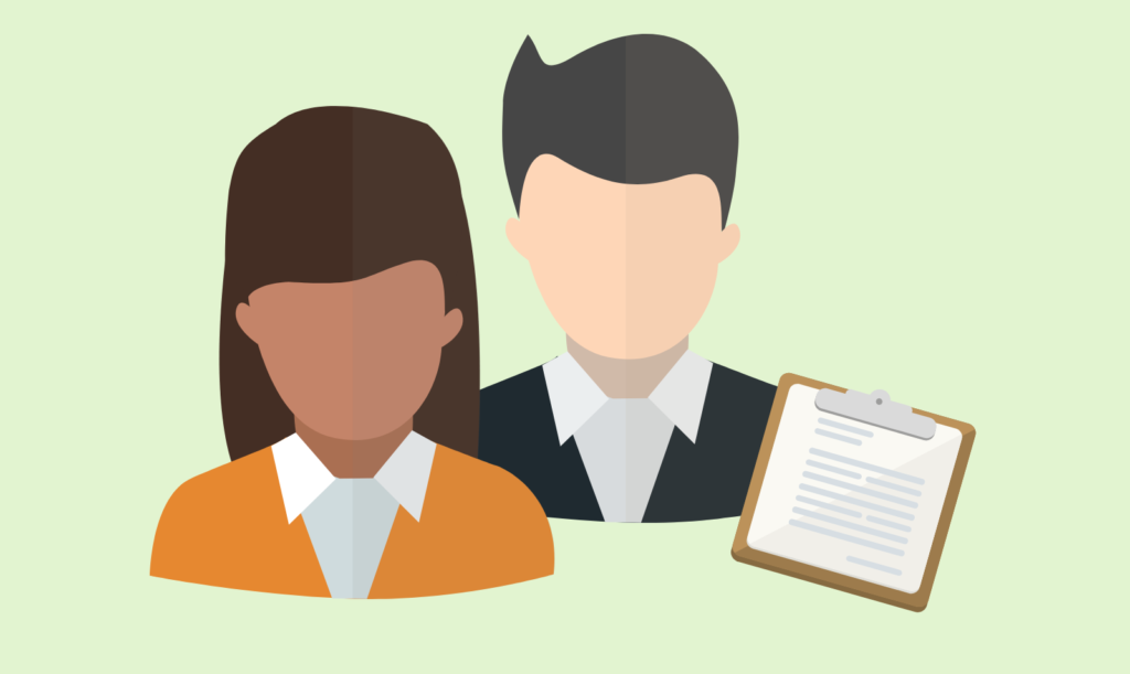 Illustration of two workers with a survey.