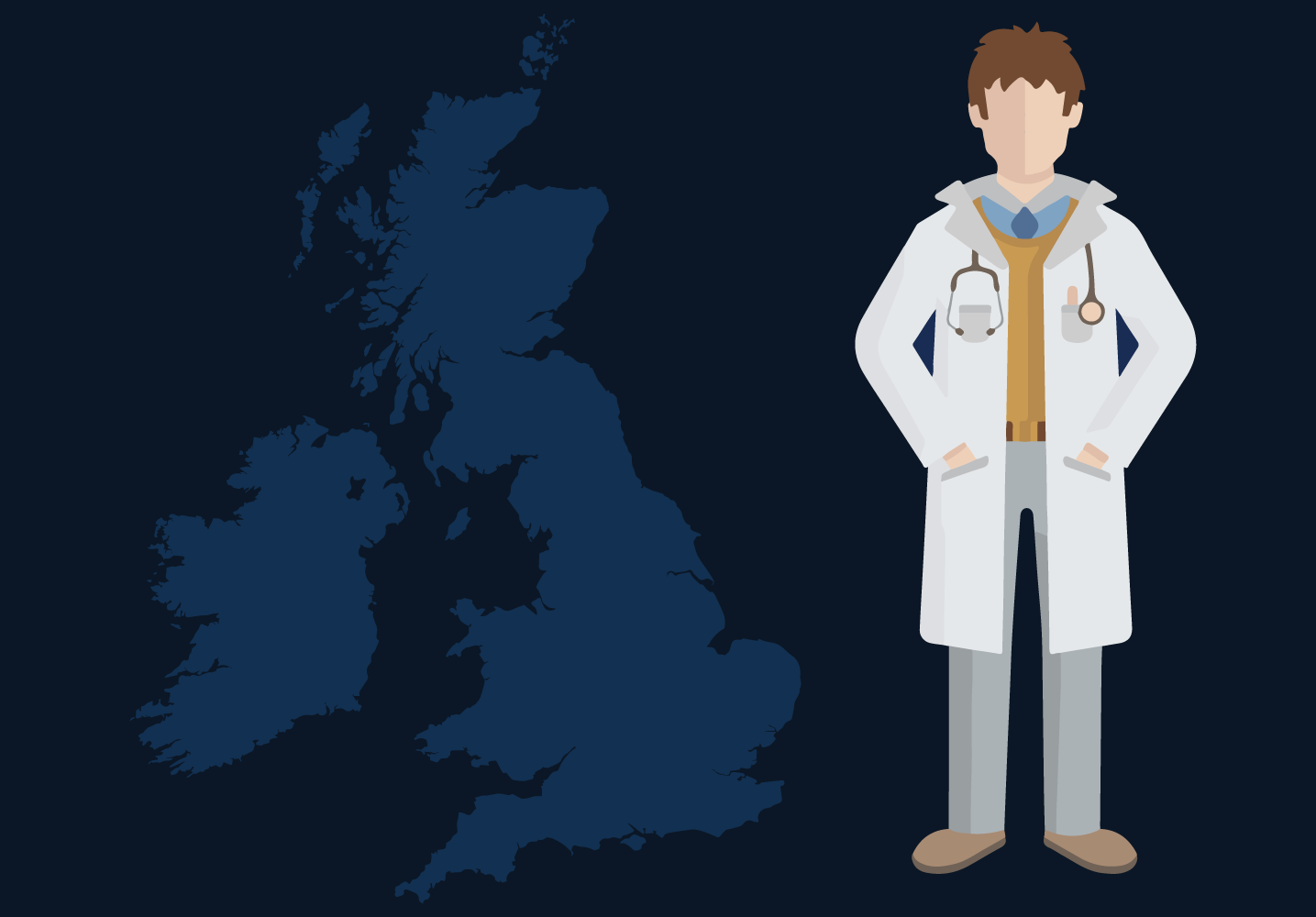 Illustration of a doctor and a map of the UK