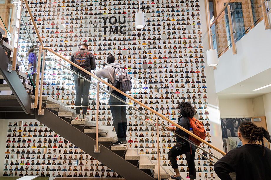 Photo fo the Trotter Center stairway and photos of students