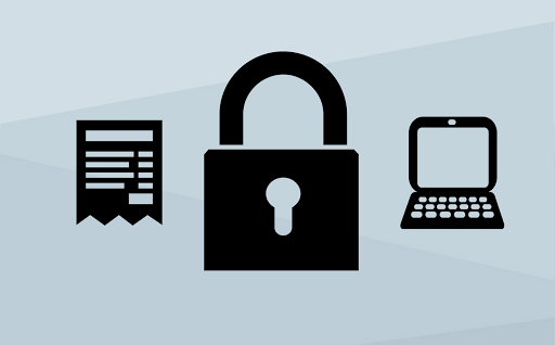Images of data, a computer, and a lock