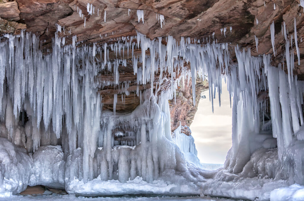 Apostle Island Ice Caves on the shores of Lake Superior. Image courtesy: Getty Images