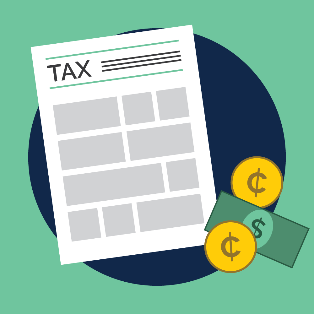 Illustration of a tax form and cash. Illustration credit: Kaitlyn Beukema