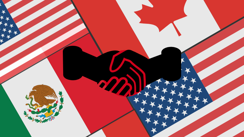 Illustration of NAFTA trade agreement. Illustration credit: Ilma Bilic