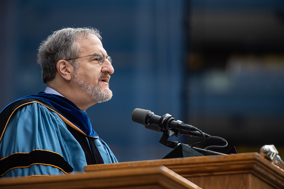 Photo of President Schlissel speaking to the crowd