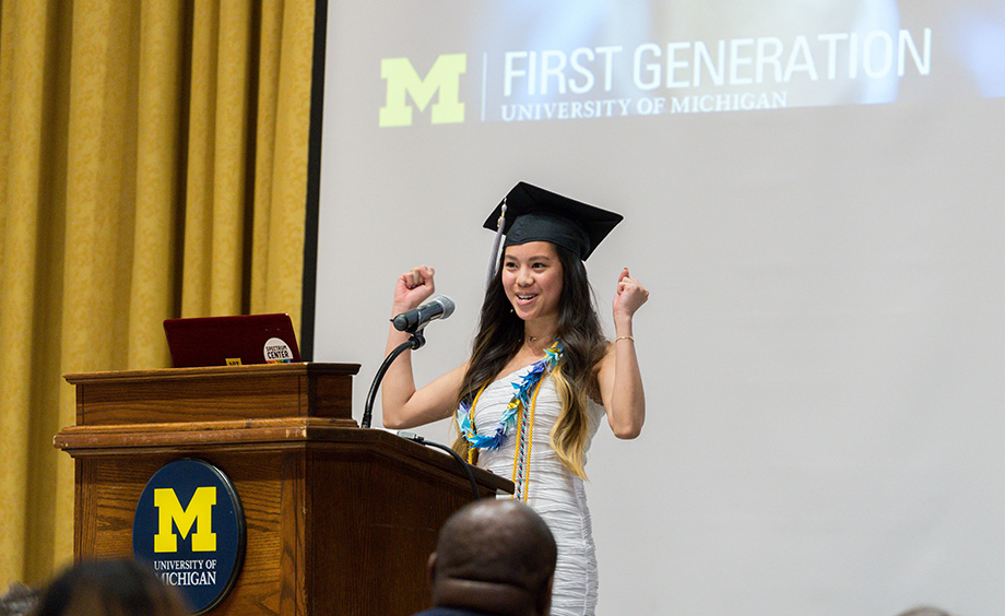 Photo of Kimberly Cao at the ceremony for first-generation students