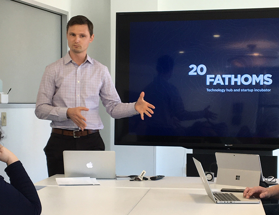 Photo of Andy Cole of 20 Fathoms making a presentation