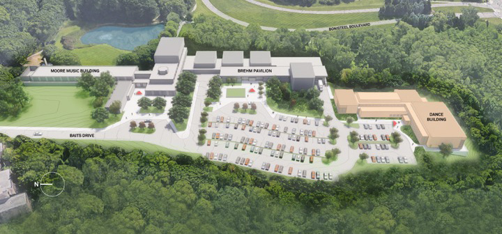 Drawing shows the planned location of the new dance building