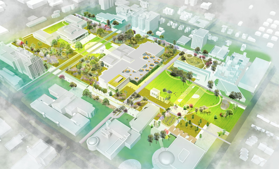 Drawing shows an aerial view of the arts and cultural district proposal