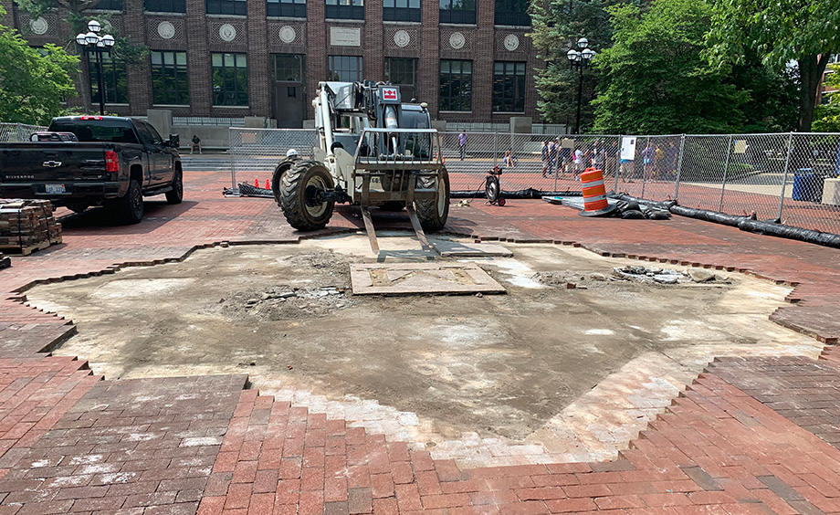 Photo of stone work underway at the Diag