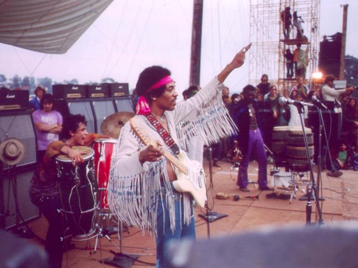 Jimi Hendrix at the Woodstock Music Festival on Aug. 18 1969.
