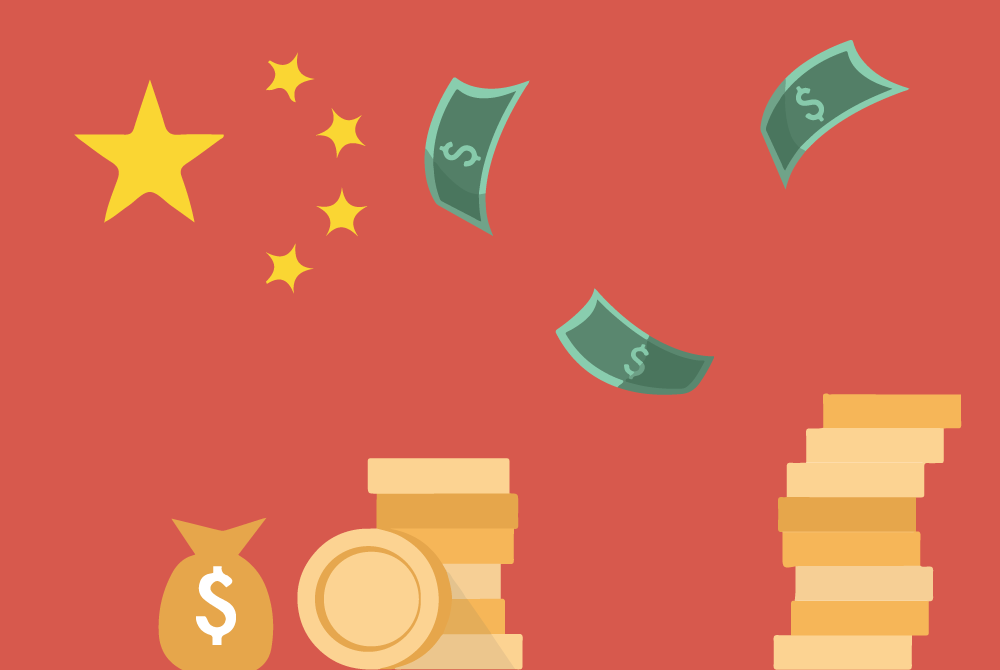 illustration of money and the Chinese flag. Image credit: Ilma Bilic