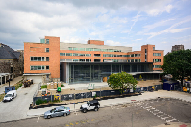The glass-walled first-floor renovation and addition to the LSA Building includes the new Opportunity Hub.