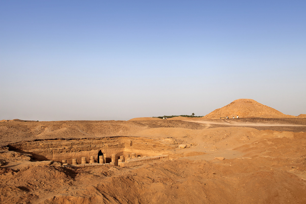 Pyramid Ku. 1 and associated funerary temple Ku. 1500 at El-Kurru, Sudan. Image credit: Geoff Emberling