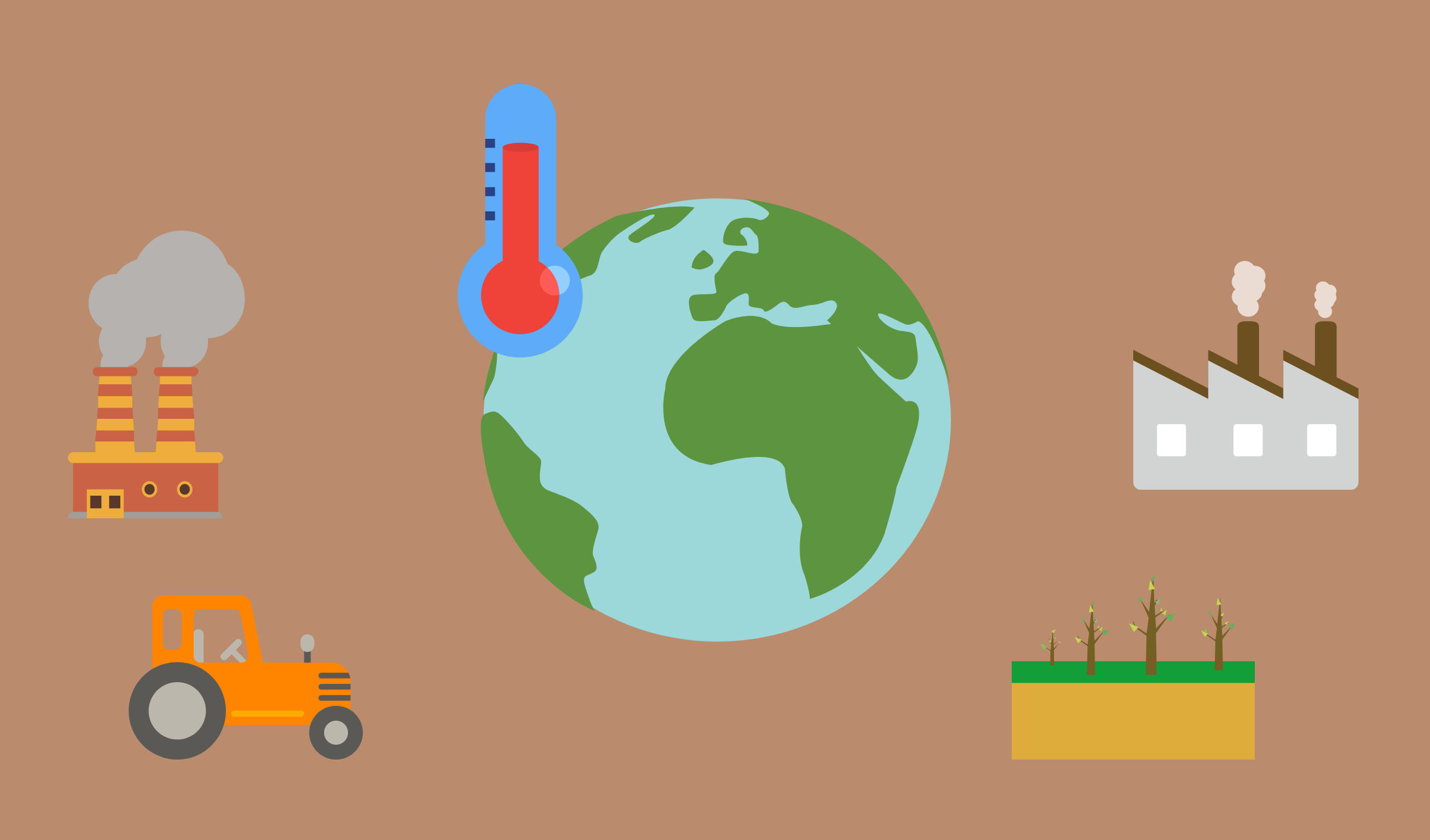 Icons of issues in climate change that increase greenhouse gas emissions