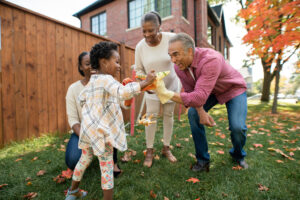 Happy grandparents and kids