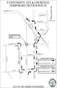 Map of Church Street-S. University Avenue detour