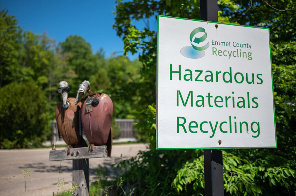 Sign reading: Hazardous Materials Recycling