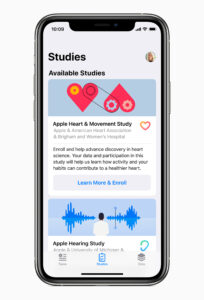 Three new studies, available on the Research app later this fall, will explore new areas of medical research. Image credit: Apple