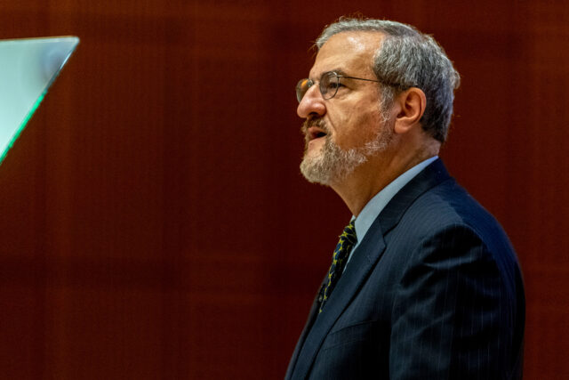 Photo of President Mark Schlissel delivering his 2019 Leadership Breakfast remarks.