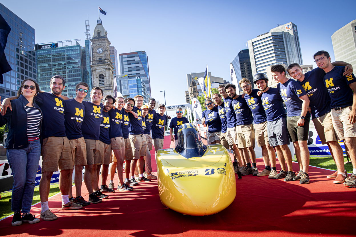 The U-M solar car team finished third in the 2019 Bridgestone World Solar Challenge. Photo: Joseph Xu/Michigan Engineering