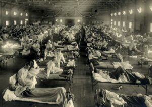 U.S. Army soldiers with influenza at Camp Funston, Kansas, during the great influenza epidemic of 1918-19. Image: Otis Historical Archives, National Museum of Health and Medicine.