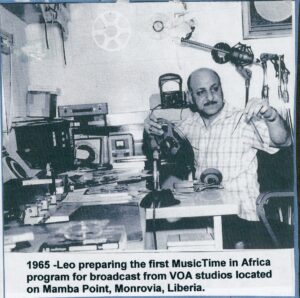 Leo Sarkisian prepares for the first “Music Time in Africa” broadcast in Monrovia, Liberia in 1965.