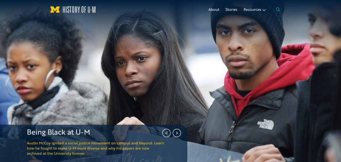 Screen shot of the homepage from the History of U-M website.