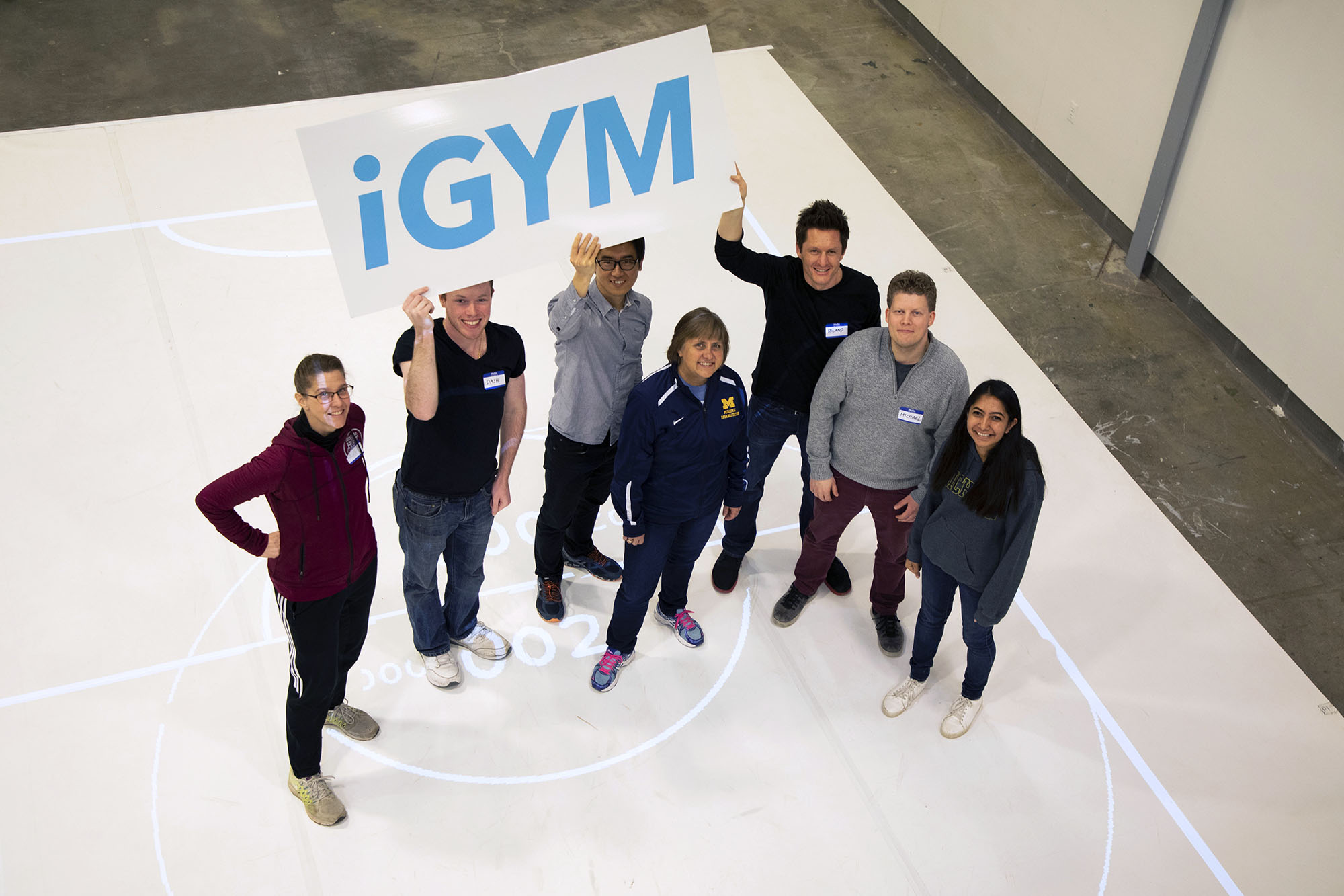 iGym team (left to right): Amy E. Whitesall, research assistant Dashiell Carichner, research assistant Hun Seok Kim, assistant professor, U-M College of Engineering Betsy Howell, M.S., P.T, consultant Roland Graf, associate professor, U-M Stamps School of Art & Design Michael Nebeling, assistant professor, U-M School of Information Pallavi Benawri, research assistant