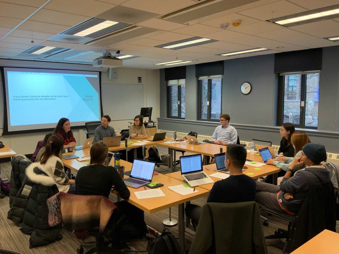 Instructors and students in the Learning Experience Design certificate course participate in a discussion.